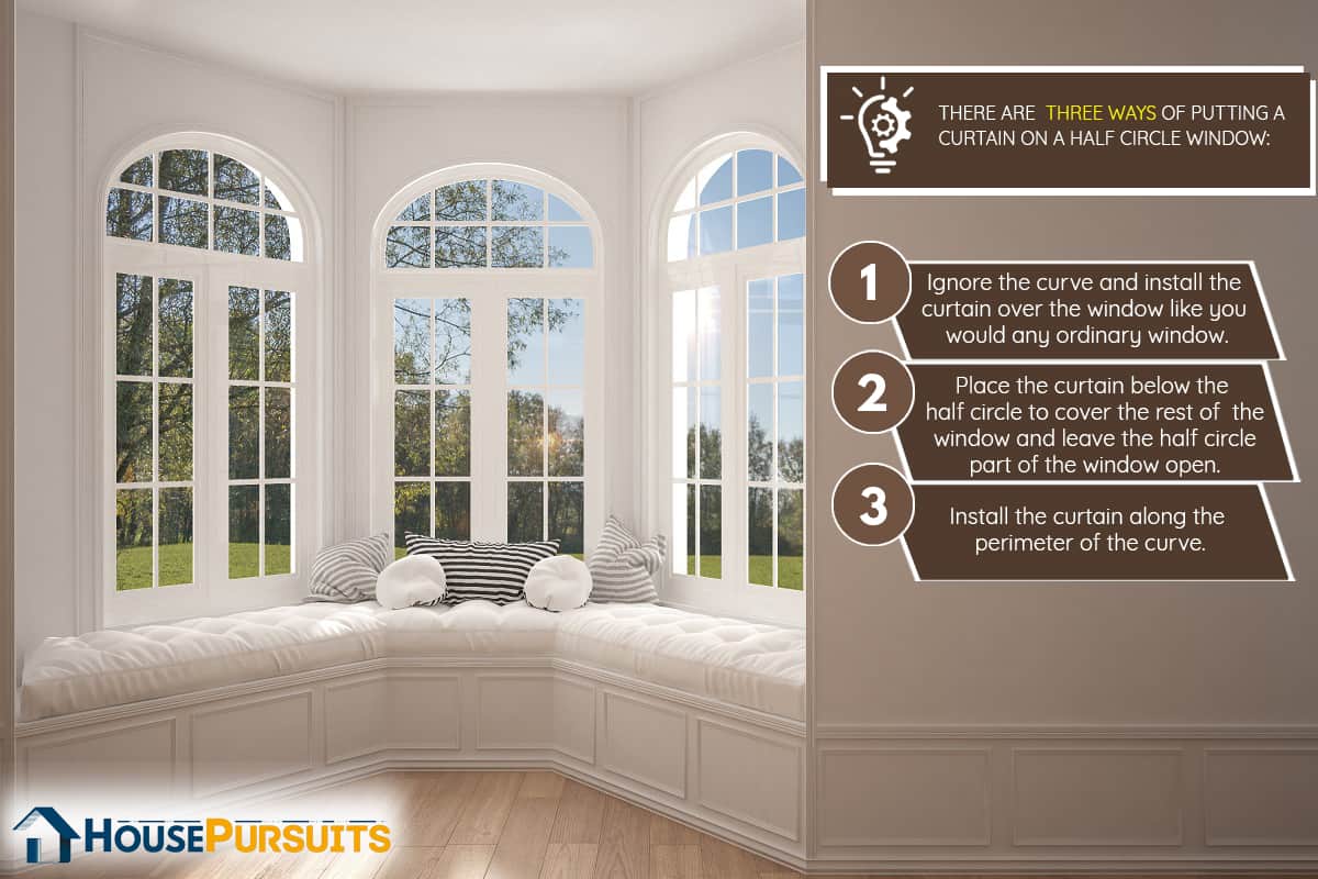 Big window with garden meadow panorama, How To Put Curtains On Half Circle Window.