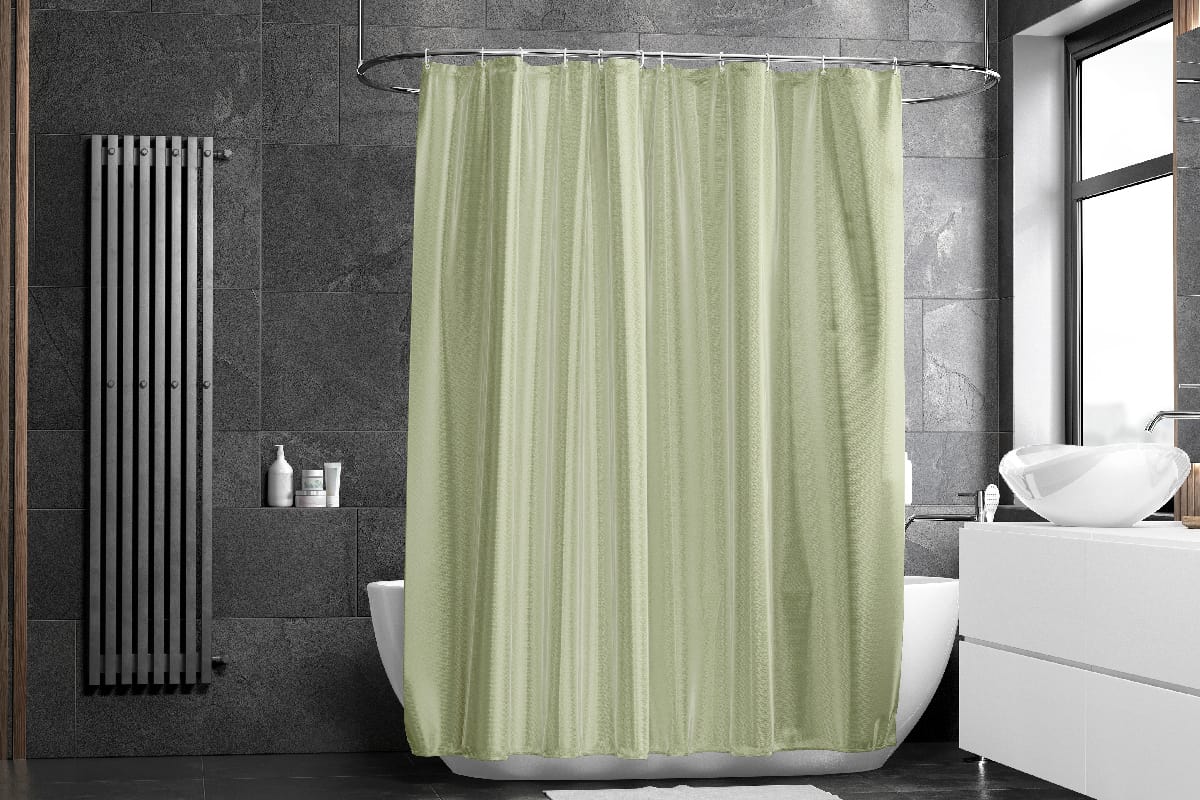 Blank green closed shower curtain mockup