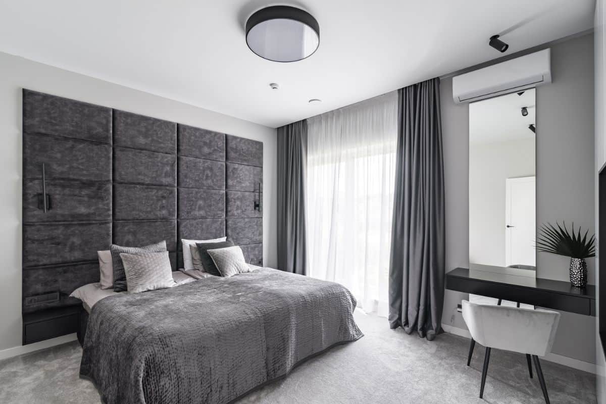 Cozy grey bedroom.

