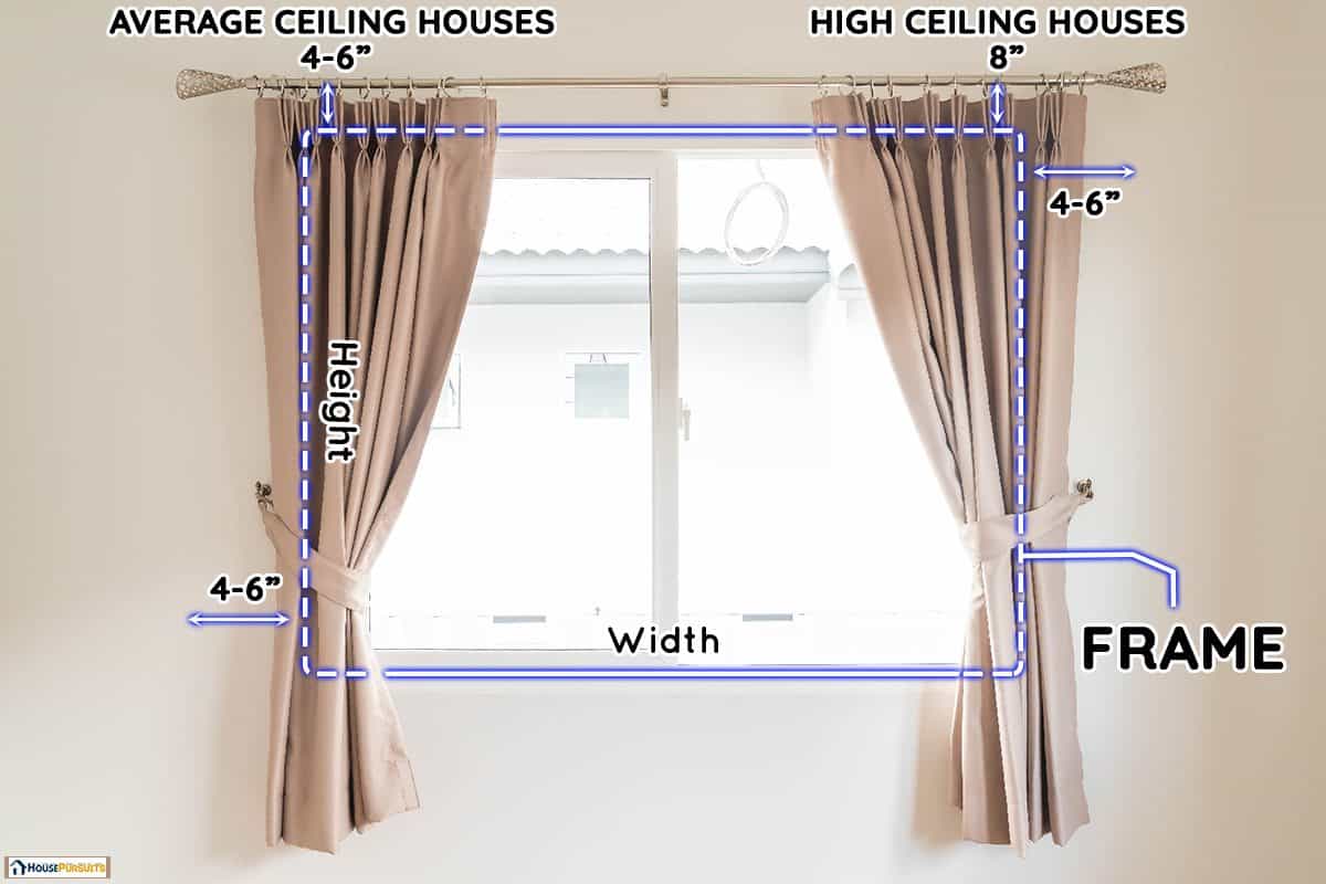 Empty curtain interior decoration on wall in living room, How To Hang Curtains High And Wide