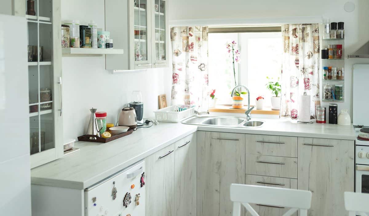Interior of modern white wooden kitchen