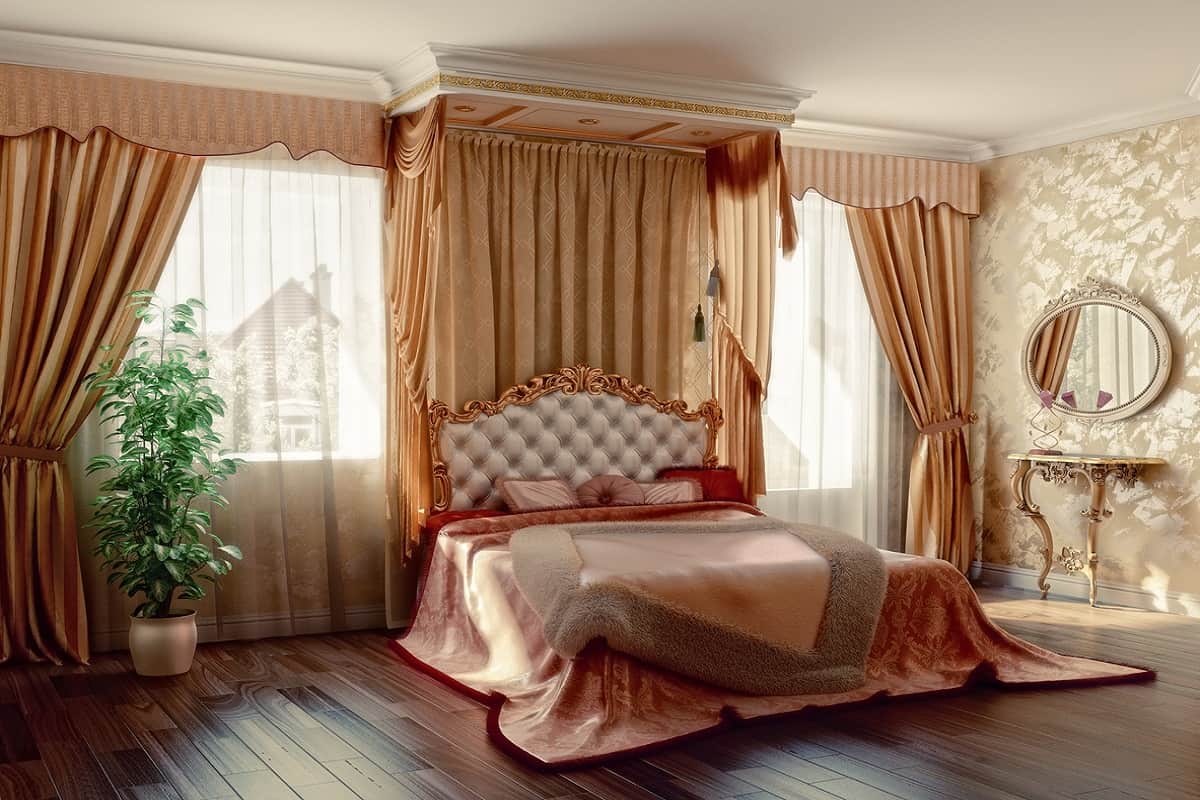 Pair Your Curtains With Valances - classic style modern bedroom interior (3D rendering)