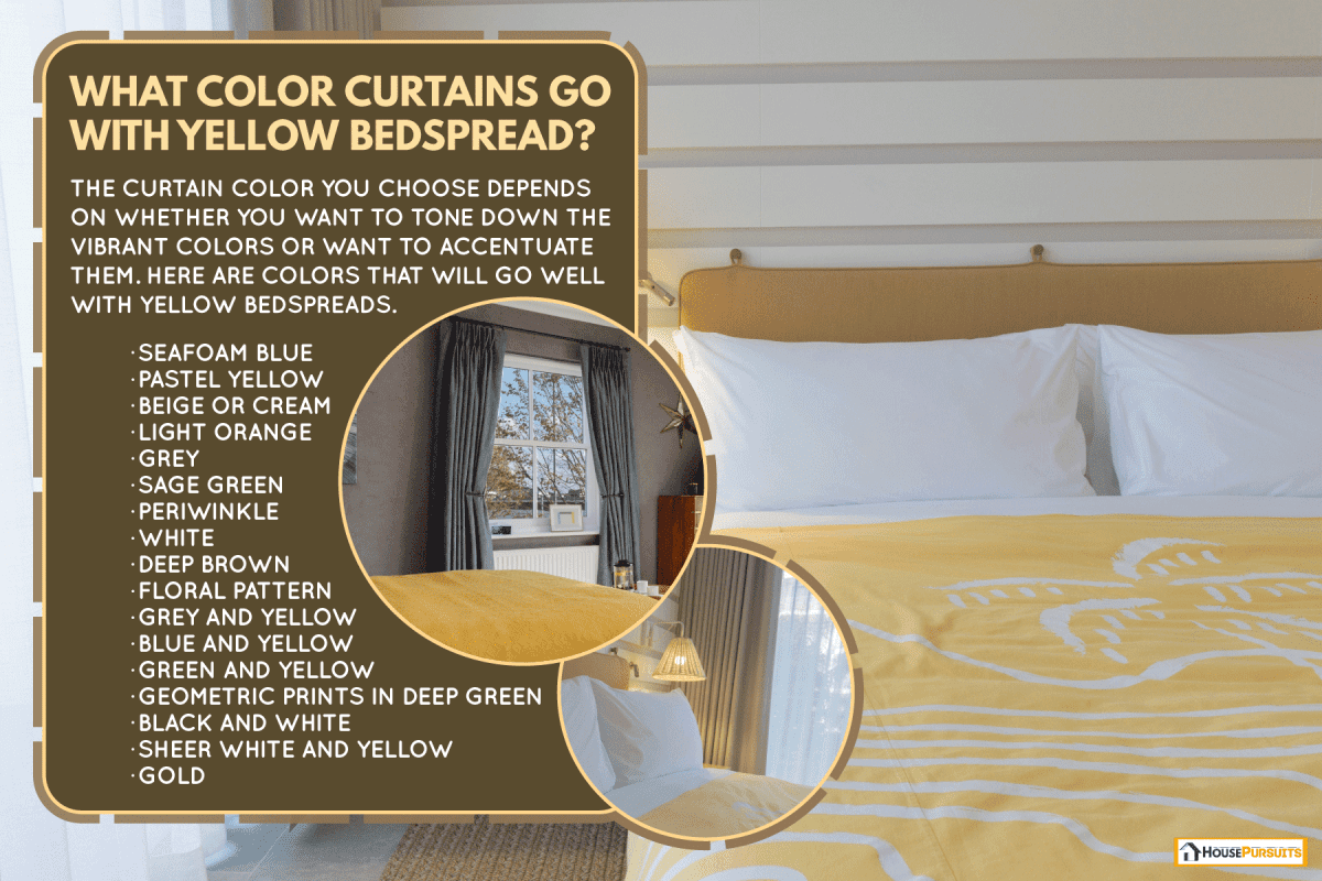 full king size bed yellow bedspread turn white curtain white pillow case, What Color Curtains Go With Yellow Bedspread?