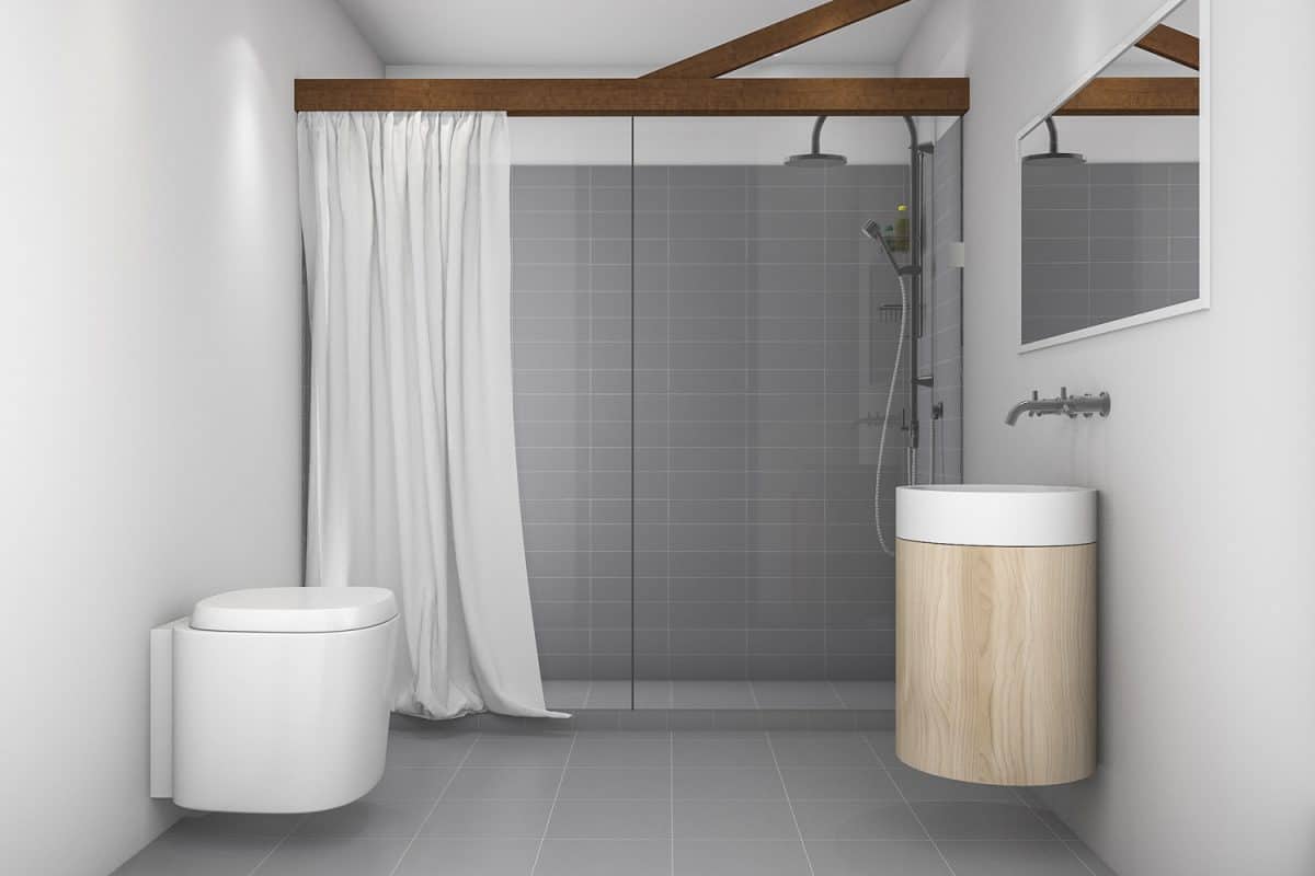 3d rendering minimal design toilet with grey tone

