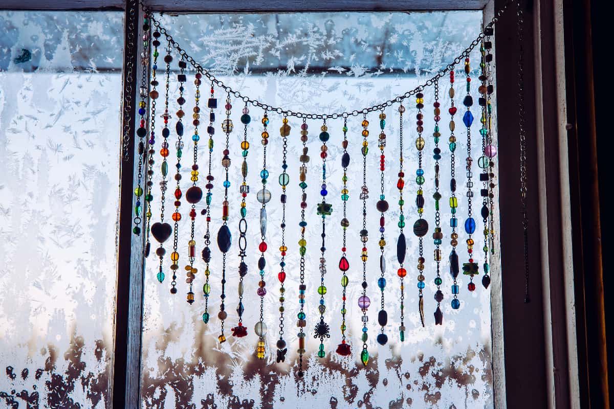 Handmade sun catcher with crystals and beading window curtains hanging